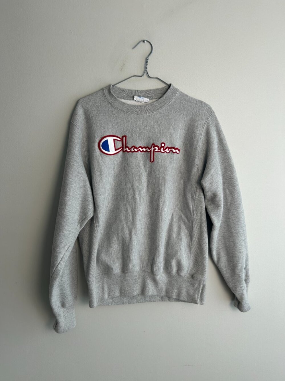 Champion Reverse Weave Crewneck Sweatshirt Grey Script Logo Size S